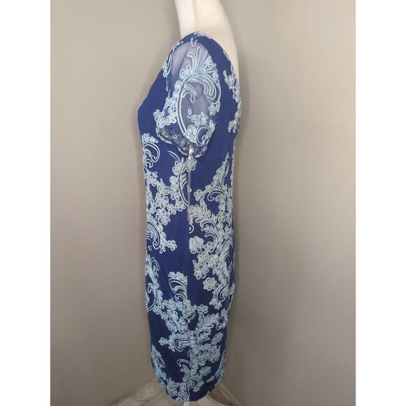 JS Collections Soutache lace quilled embroidery blue cocktail dress 16W - Picture 2 of 9